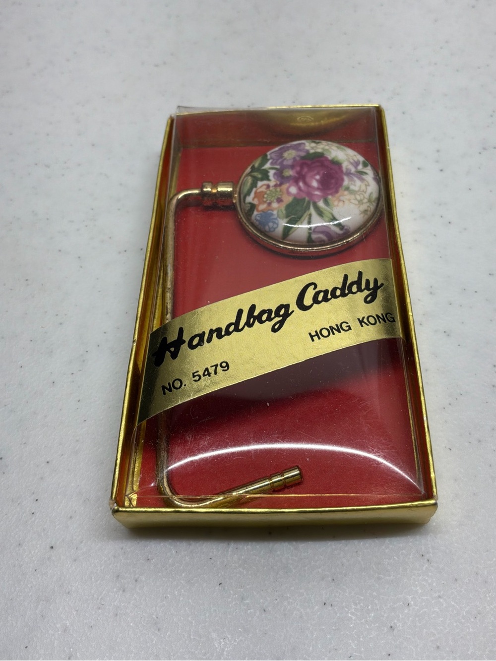 Vintage Floral Purse Caddy - Gold Colored Made in Hong Kong